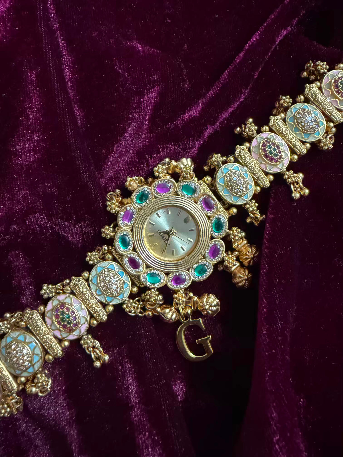 Ghungroo Pink Green Maharani Watch ( Customise Free Initial )( Random side strap colour)