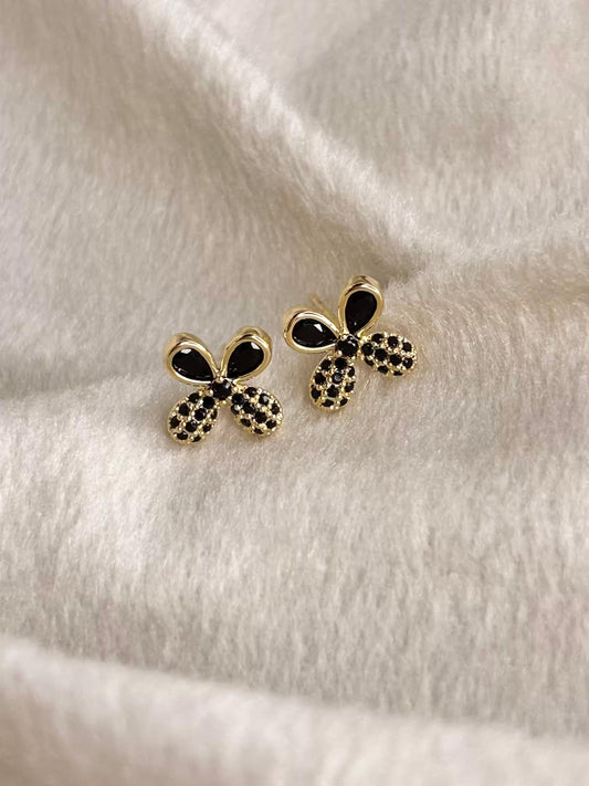 Tiny Black Flora Studds Earrings 18K Gold Plated Premium Earrings