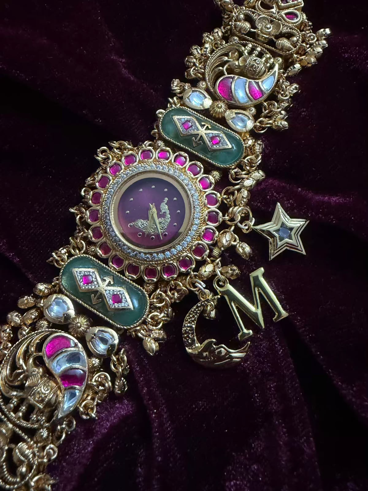Moon Stars Peacock Dial Luxury Watch Rakhi with Charms (Free Initial)