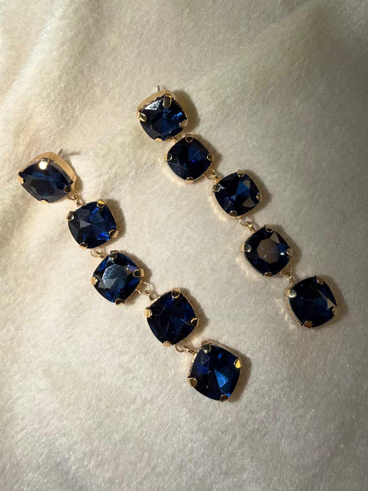 Midnight Blue Crystal Link Gold Plated Earrings