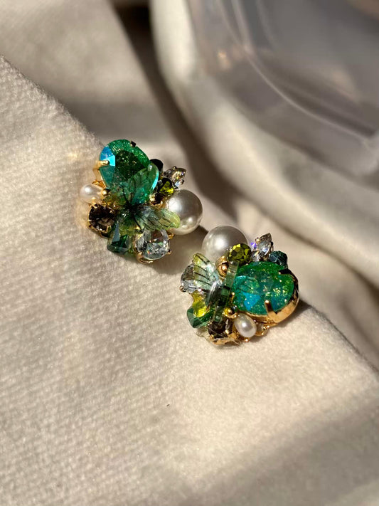 Turquoise Flake Studds Earrings 18K Gold Plated Premium Earrings