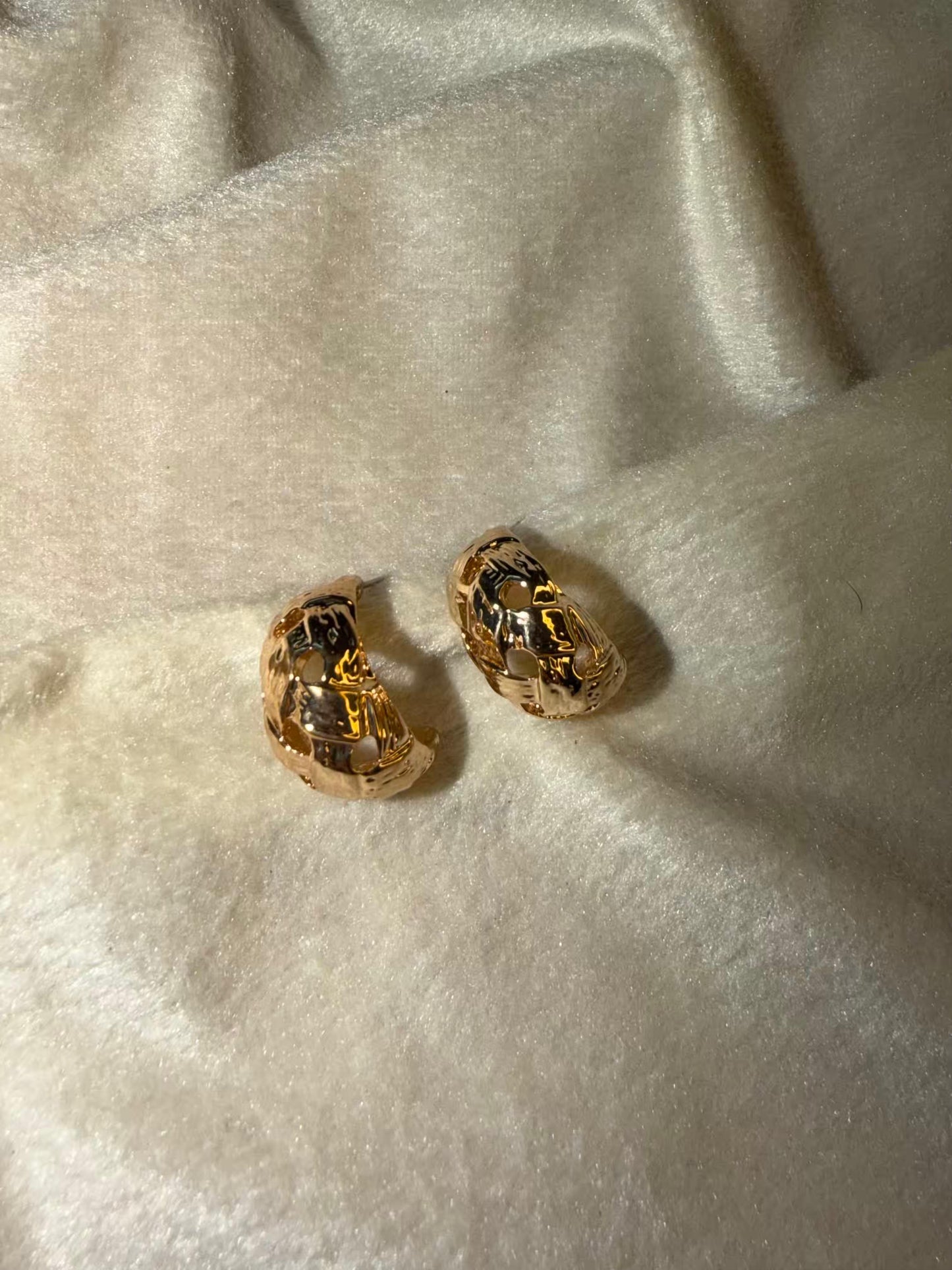 Gold Sculpted Hoop Studs Gold Plated Earrings