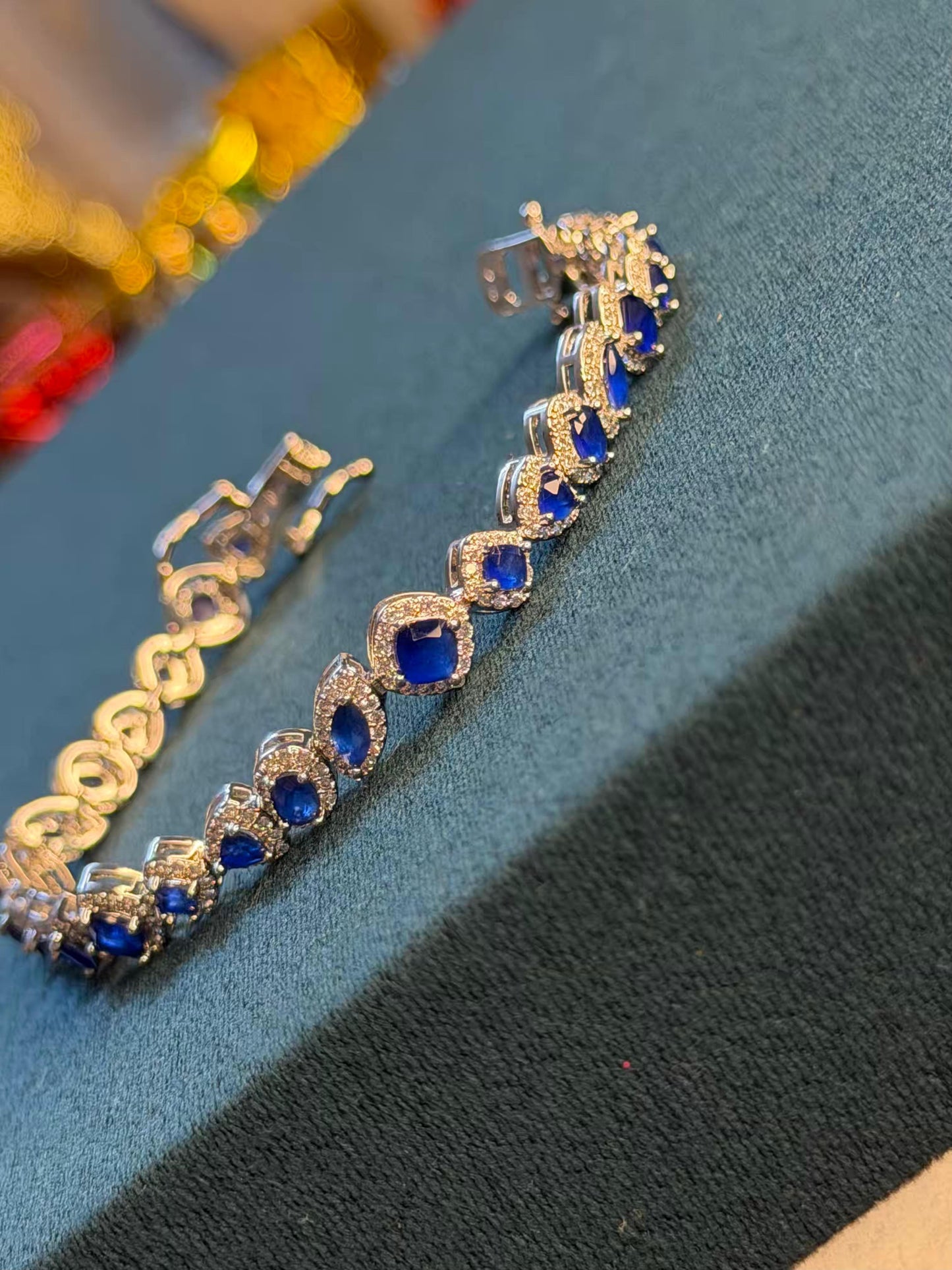 Blue Empress Halo Silver Plated Tennis Bracelet