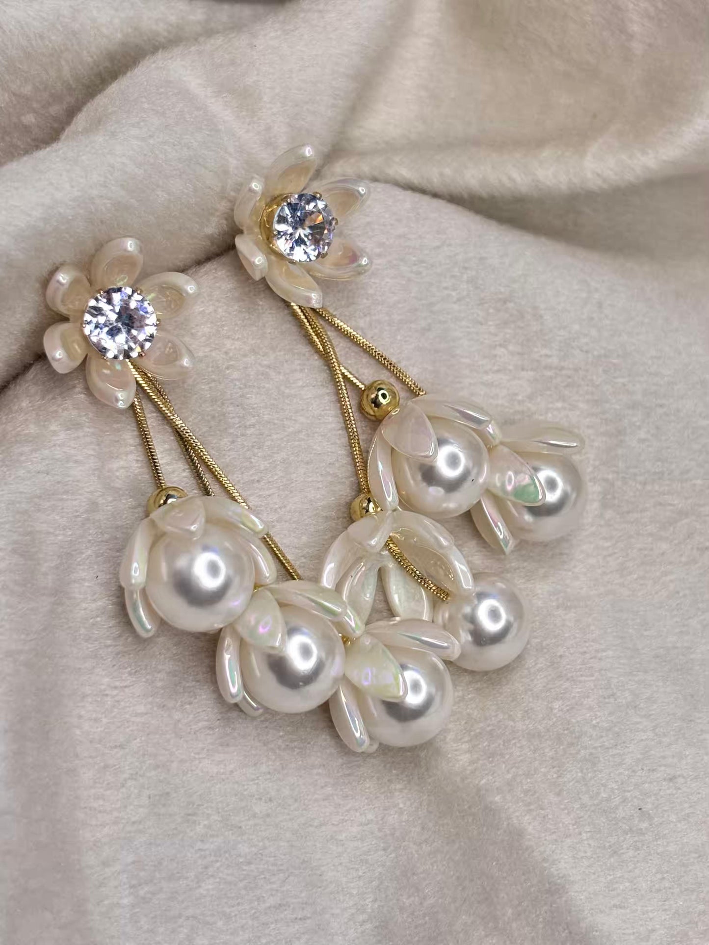 Pearl Crystal Floral Earrings 18K Gold Plated Premium Earrings