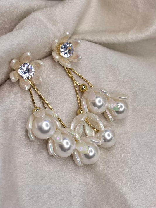 Pearl Crystal Floral Earrings 18K Gold Plated Premium Earrings