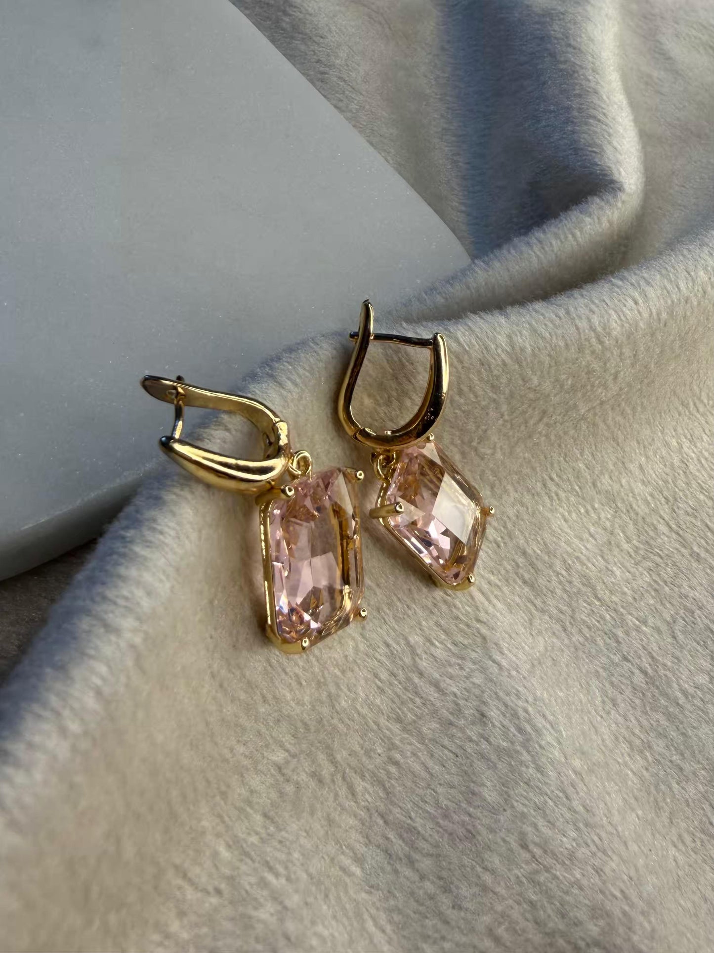 Soft Pink Champagne Crystal Stud Gold Plated Earrings