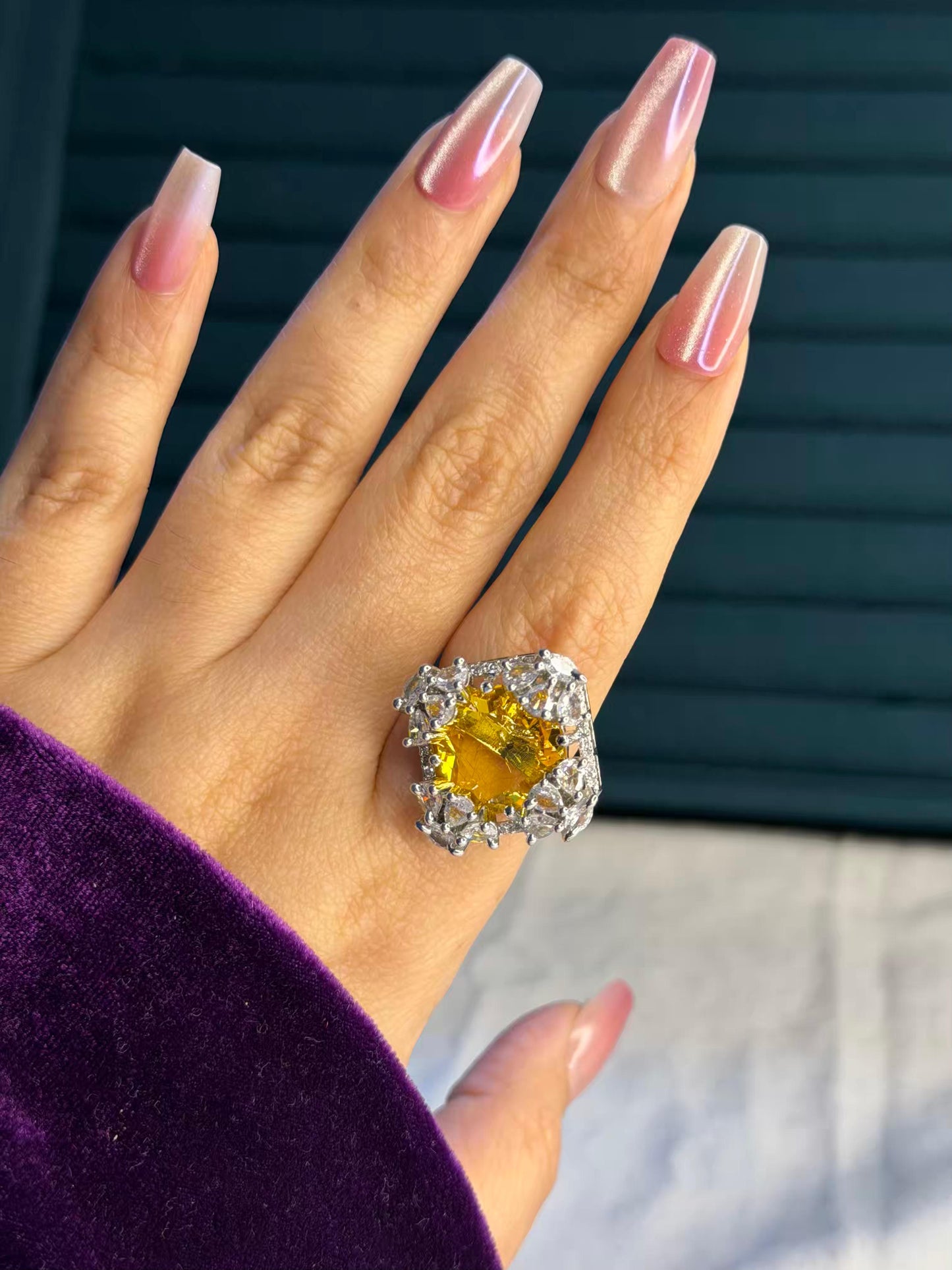 Golden Solstice Silver Plated Premium Ring (Adjustable)