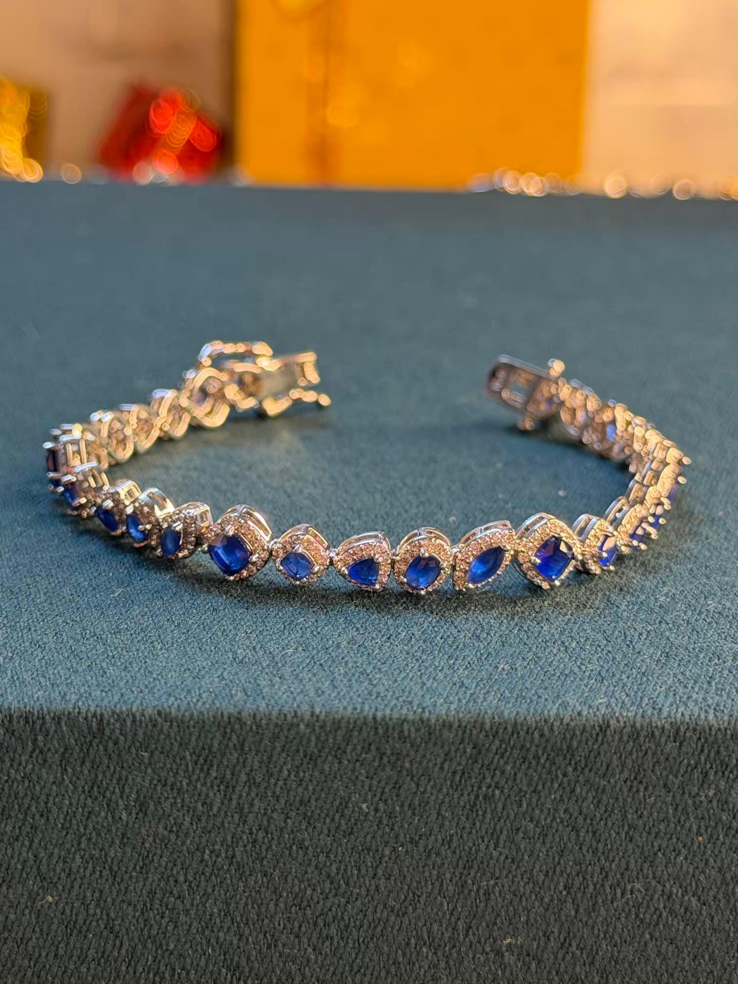 Blue Empress Halo Silver Plated Tennis Bracelet