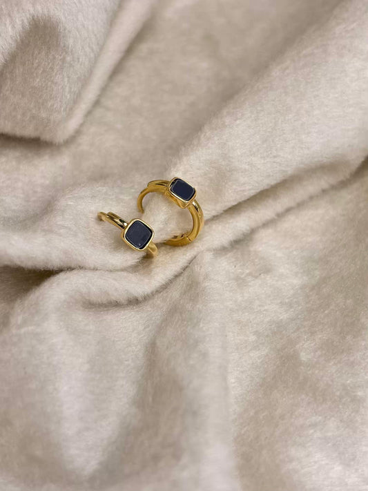 Black Stoned Studds 18K Gold Plated Premium Earrings