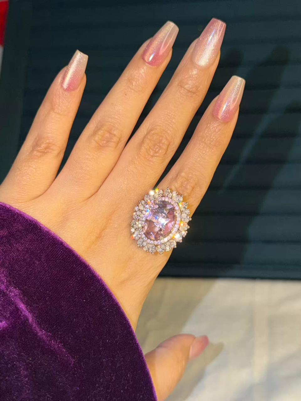 Blush Pink Empress Silver Plated Premium Ring (Adjustable)