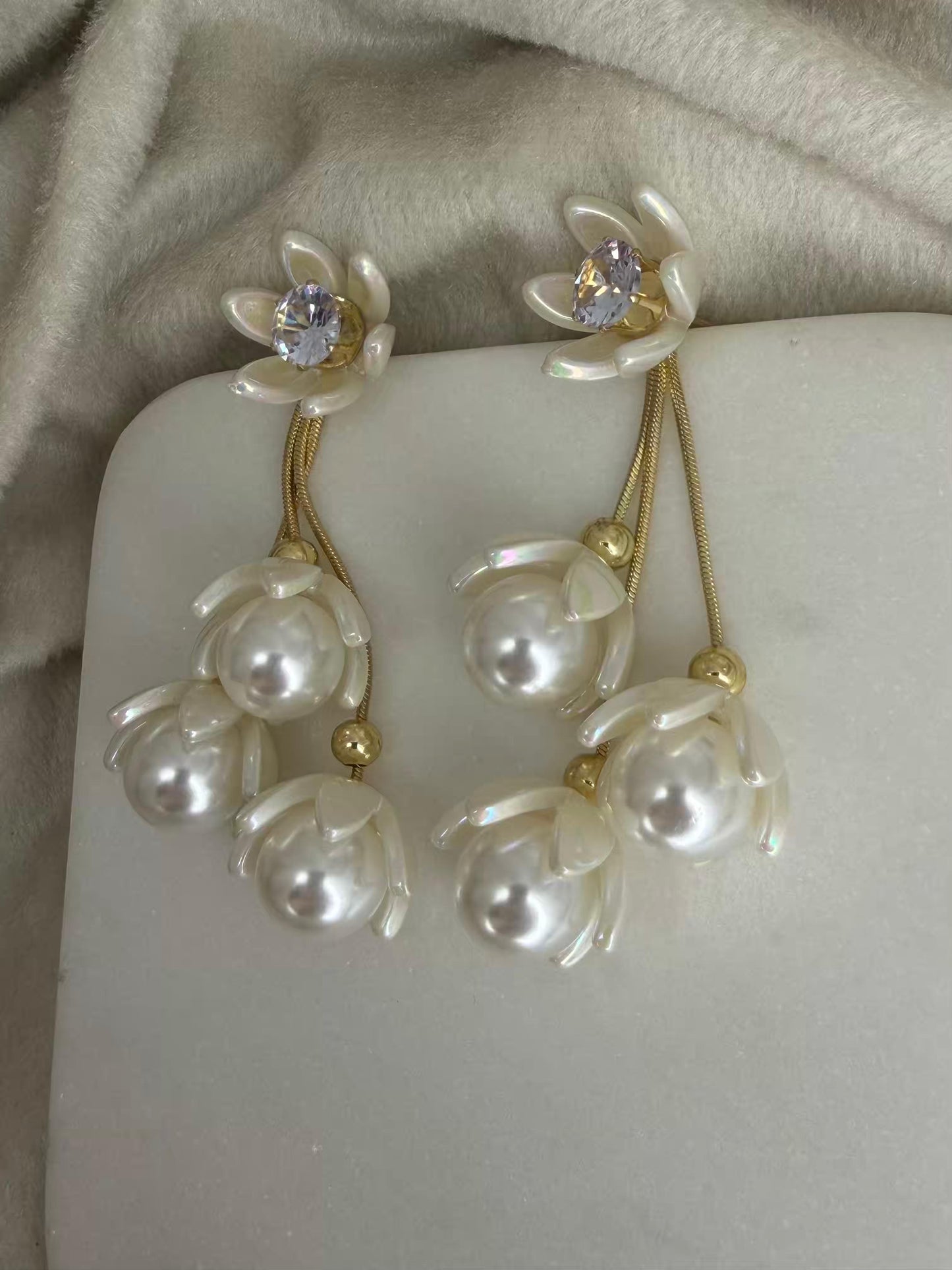White Mini Flower Shaped Gold Plated Earrings