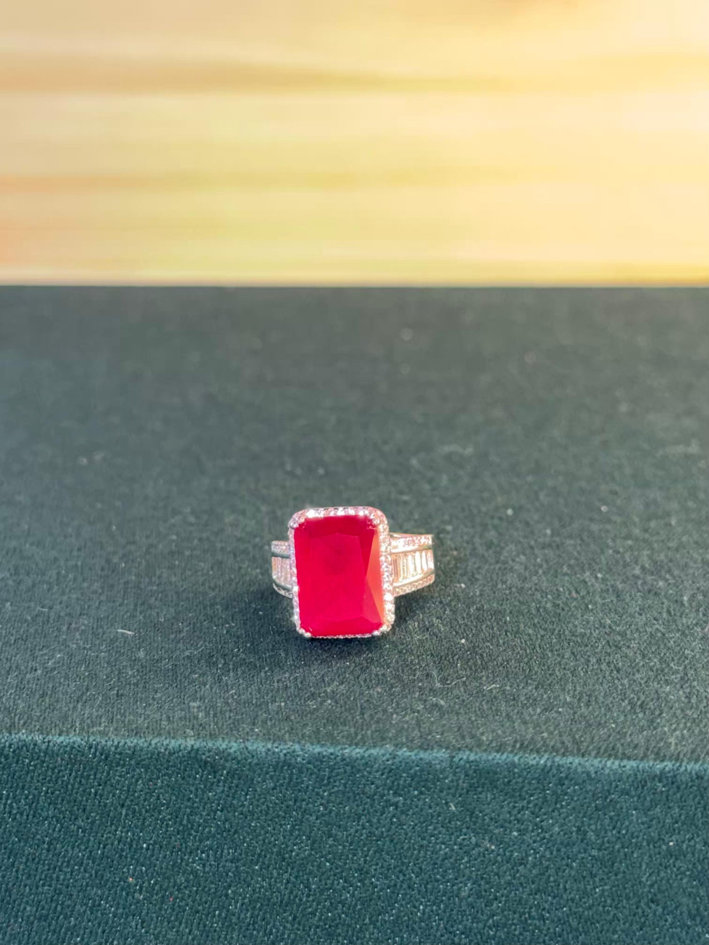 Ruby Pink Rhodium Silver Plated Adjustable