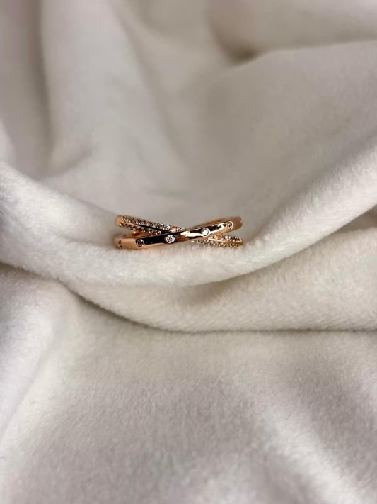 Criss Cross Statement Ring Rose Gold Plated  Adjustable Ring