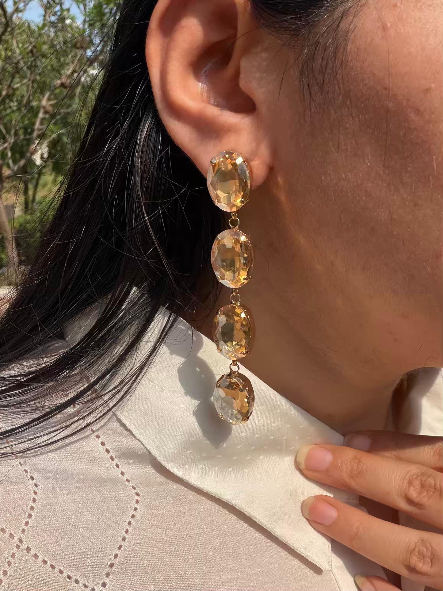 Golden Colour Stone Gold Plated Earrings