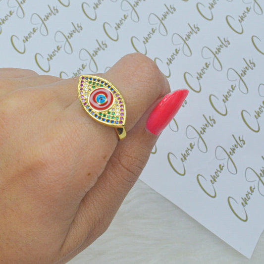 Golden Red Statement Evil Eye Ring