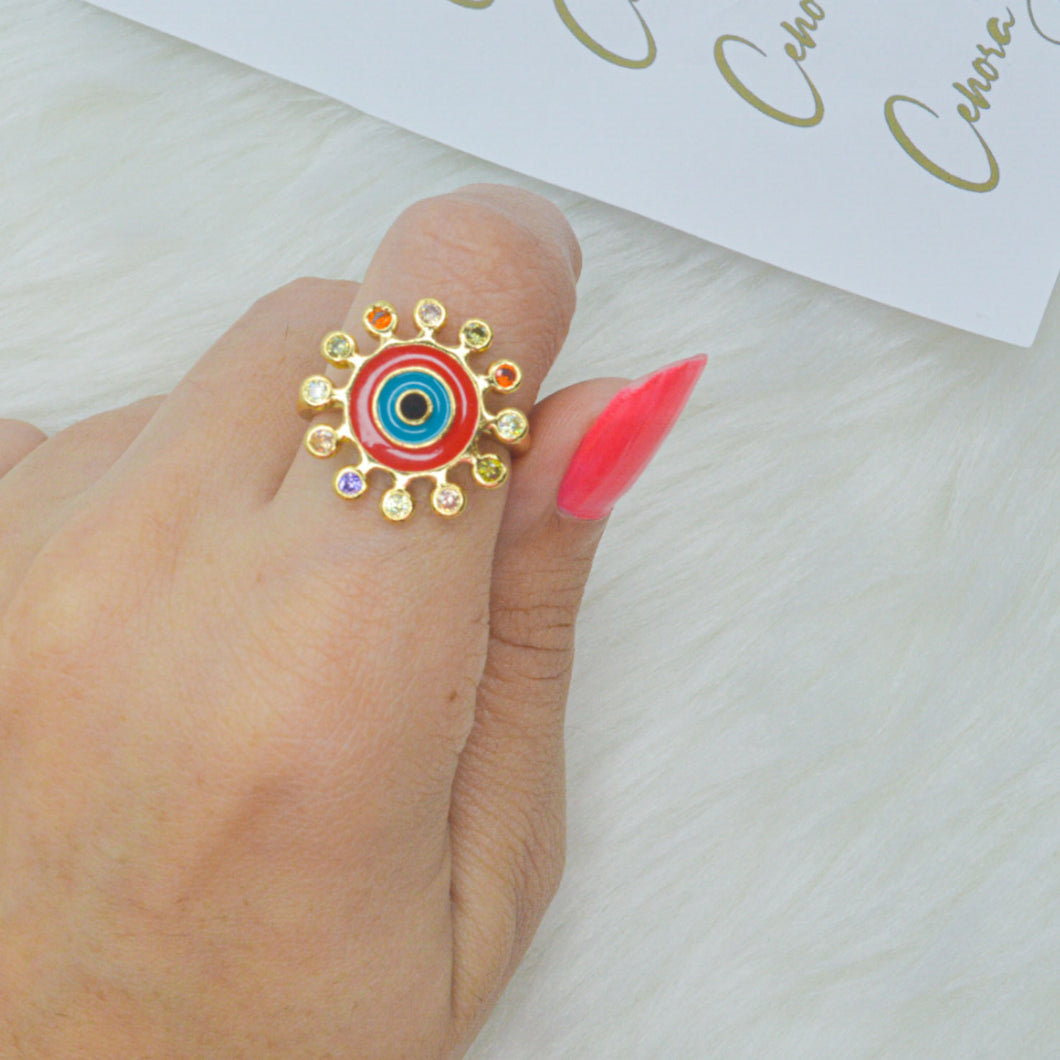 Red Star Spikes Statement Evil Eye Ring