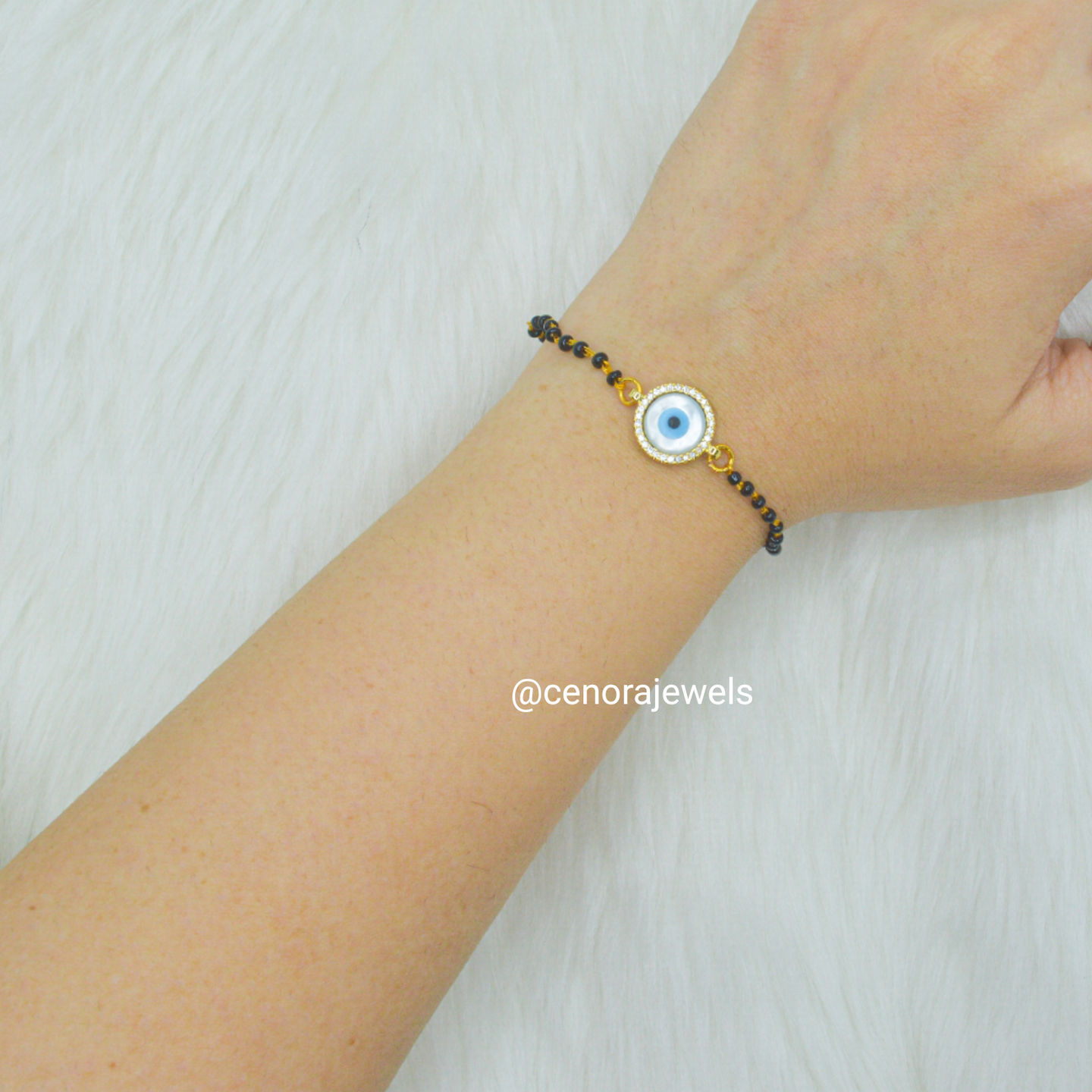 Evil Eye Mangalsutra Bracelet ( Mother Of Pearl Round )