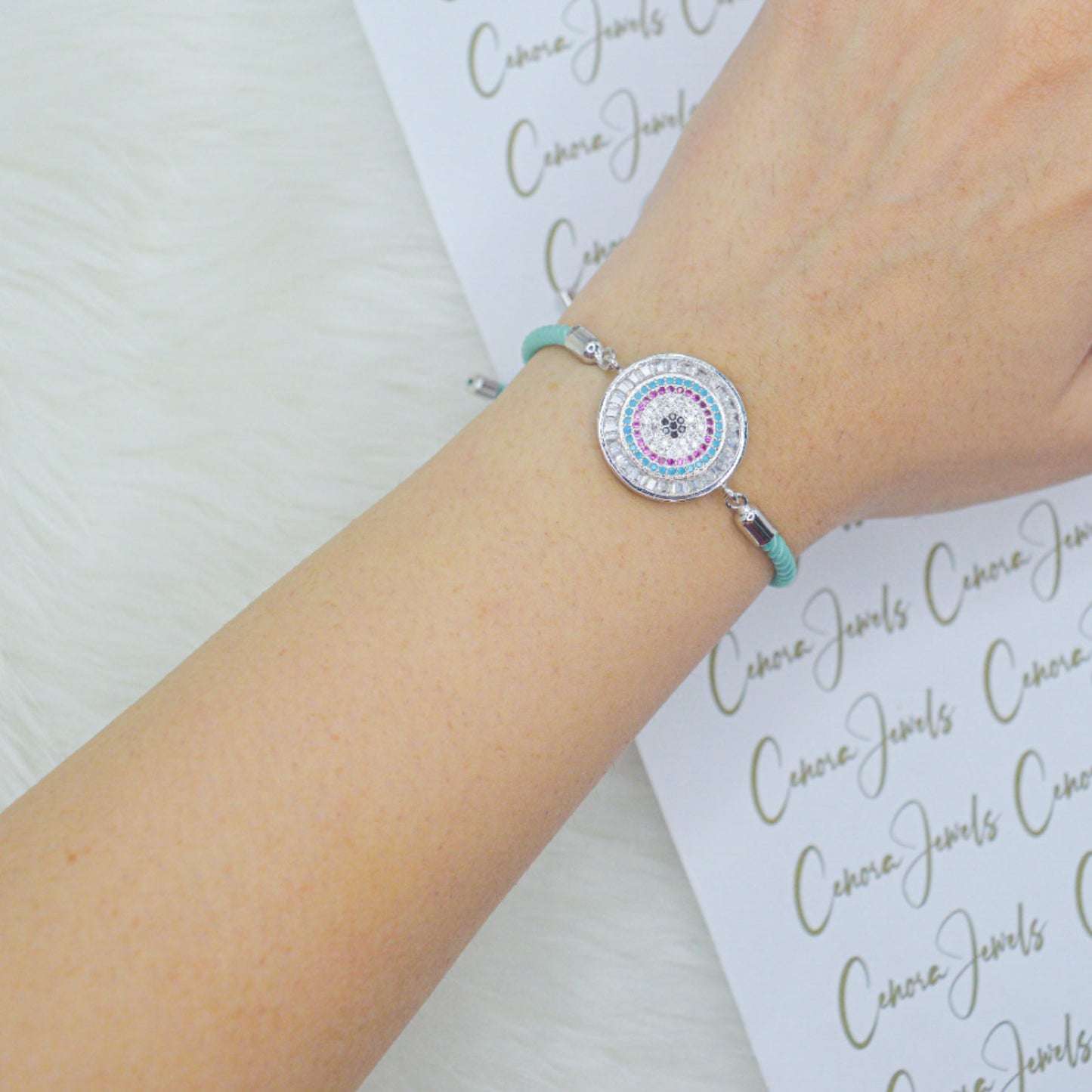 Mint Thread Silver Evil Eye Bracelet