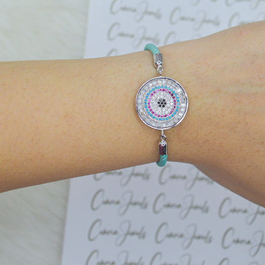 Mint Thread Silver Evil Eye Bracelet