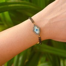 Load image into Gallery viewer, Spikes Mother of Pearl Evil Eye Double Mangalsutra  Bracelet ( Rose Gold )
