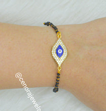 Load image into Gallery viewer, Evil Eye Mangalsutra Bracelet ( Blue Studded Eye ) - Gold
