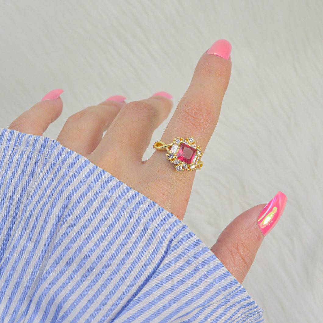 Dark Ruby Pink Venus Adjustable Ring ( Gold )