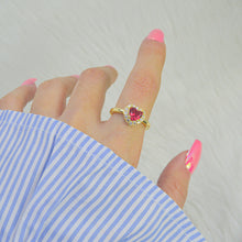 Load image into Gallery viewer, Princess Diana Ruby Pink Tiny Heart Adjustable Ring ( Gold )
