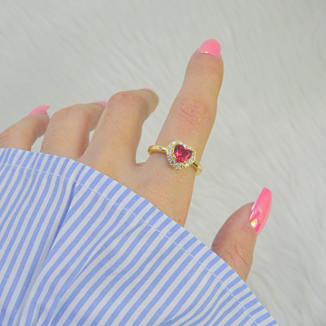 Princess Diana Ruby Pink Tiny Heart Adjustable Ring ( Gold )
