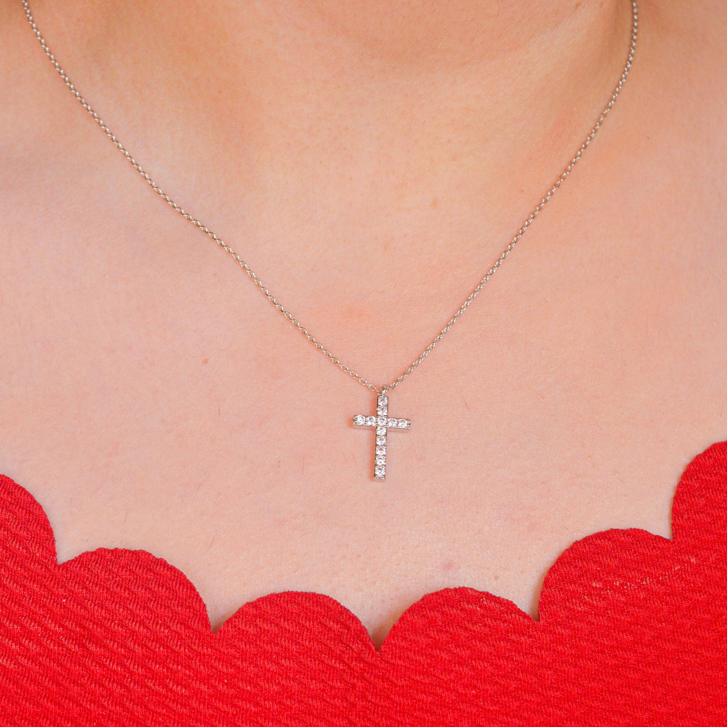 Diamond Cross Necklace - Silver