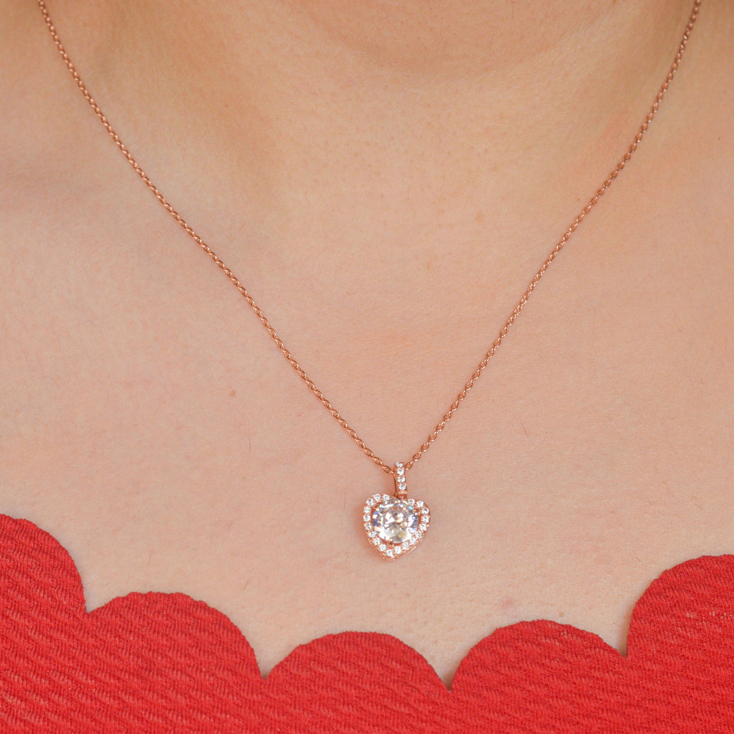 Heart Diamond Necklace - Rose Gold