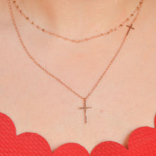 Load image into Gallery viewer, Jesus Tri Cross Layered Necklace - Rose Gold
