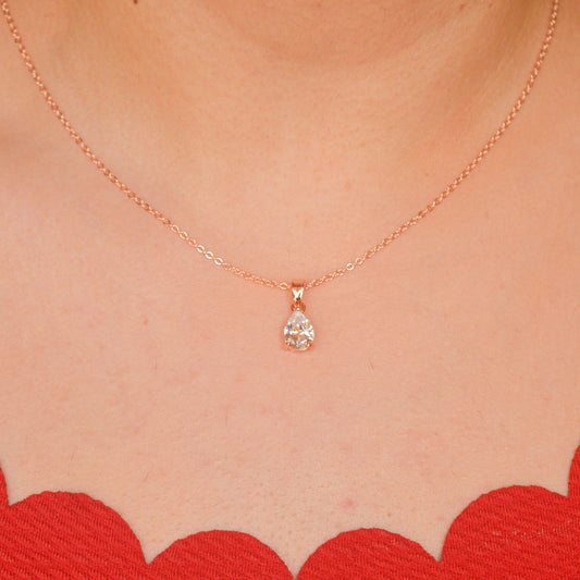 Drop Solitaire Necklace - Rose Gold