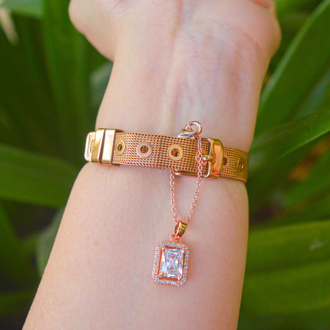 Square Solitaire Watch Charm ( Rose Gold )