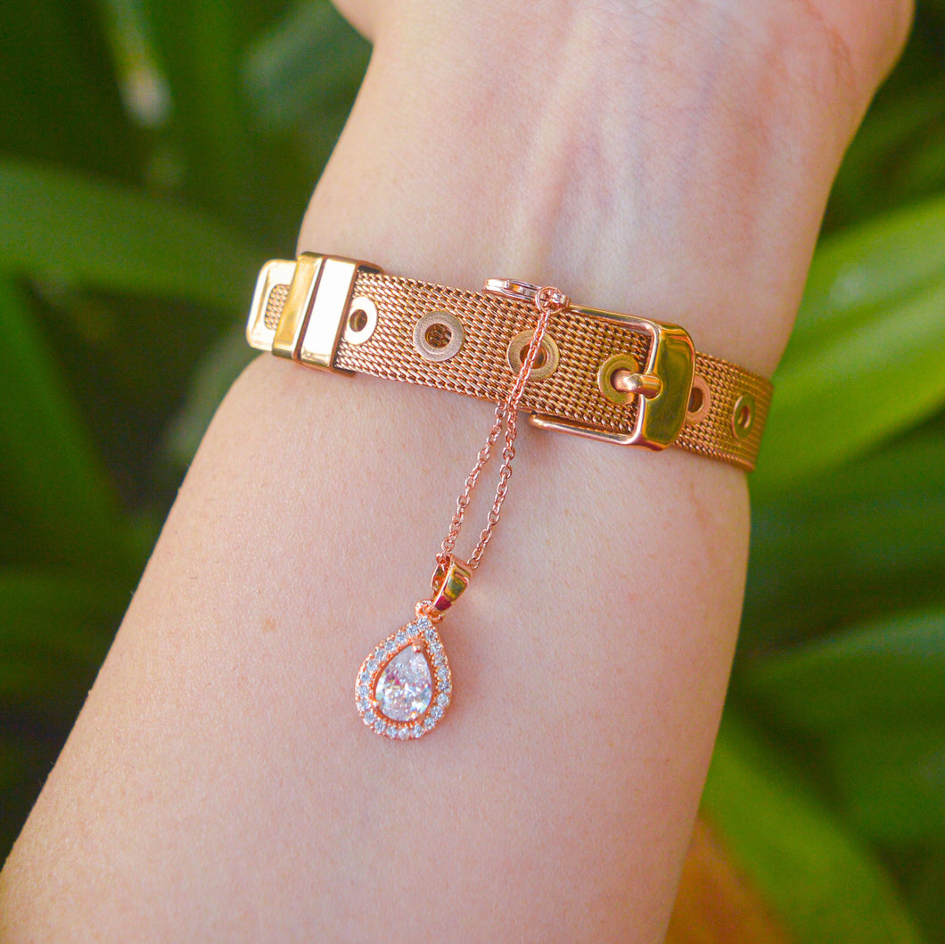 Drop Solitaire with Stones Watch Charm ( Rose Gold )