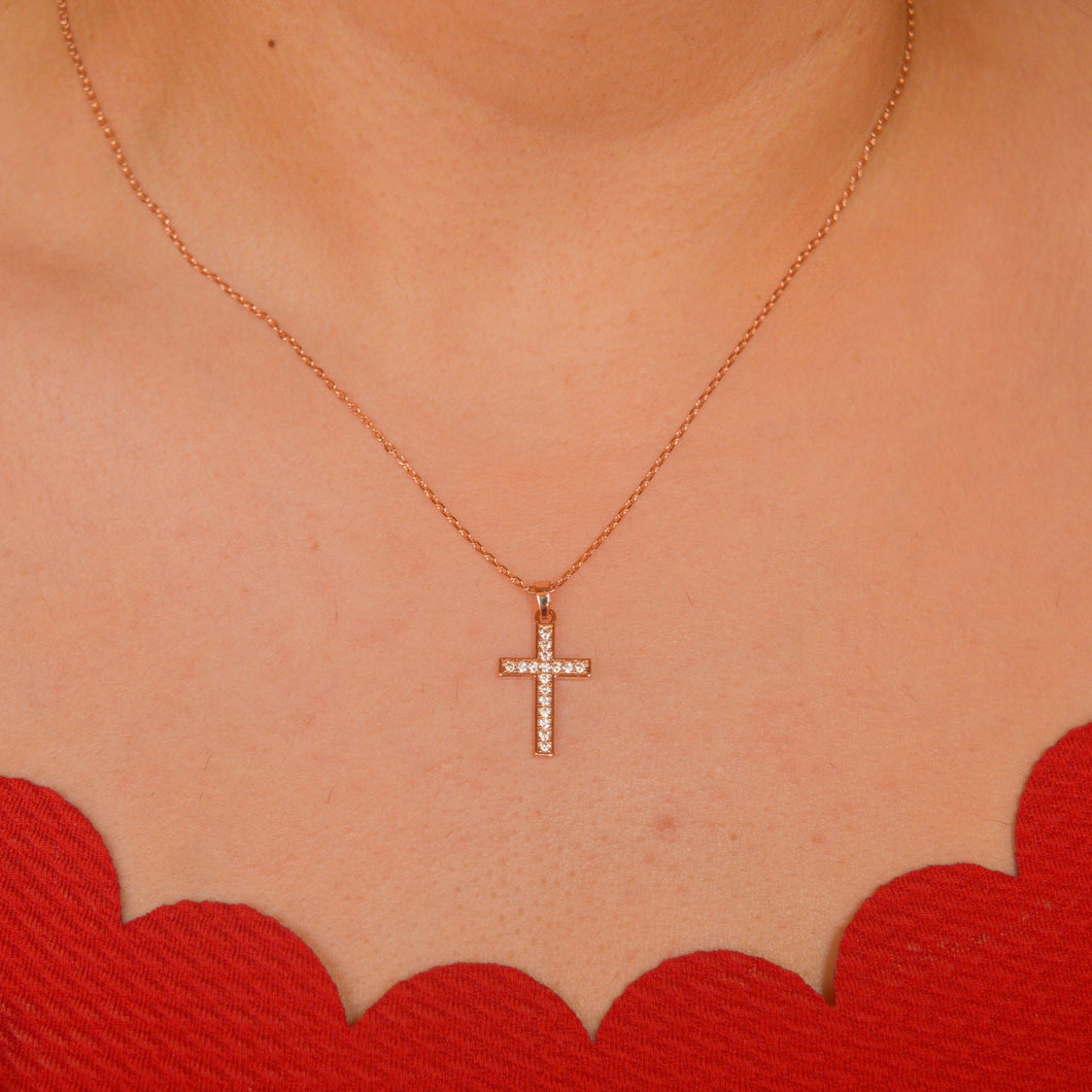 Jesus Cross Necklace - Rose Gold