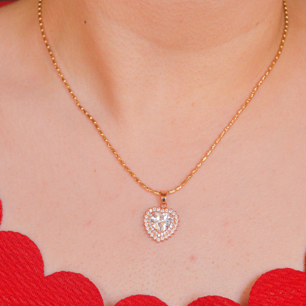 Solitaire Heart Necklace - Rose Gold