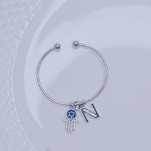 Load image into Gallery viewer, Hamsa Evil Eye Initial Bracelet ( Silver ) Unisex
