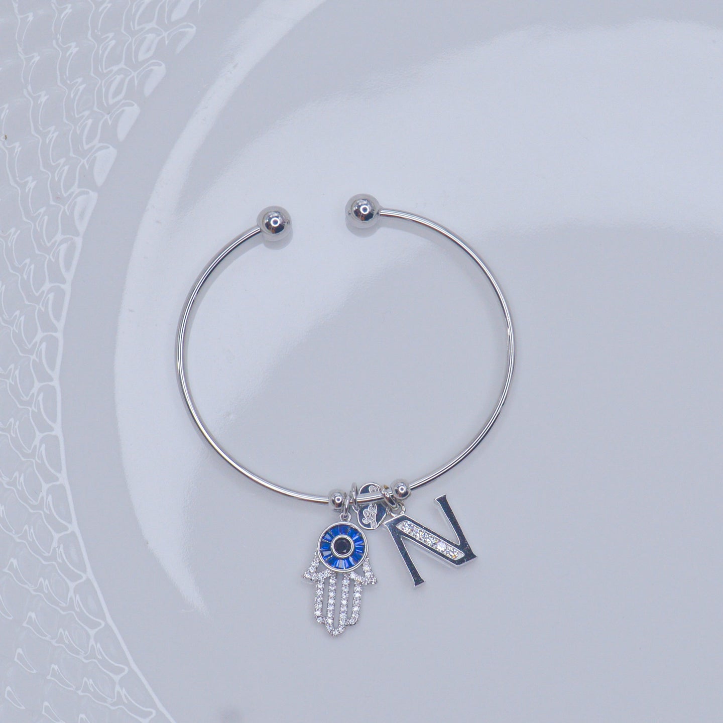 Hamsa Evil Eye Initial Bracelet ( Silver ) Unisex