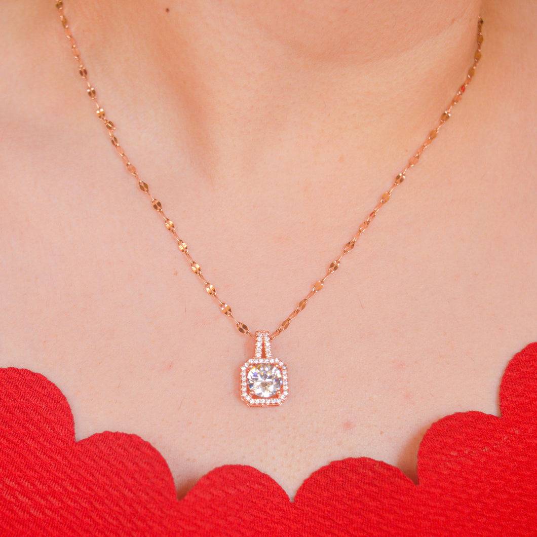 Cushion Solitaire Necklace - Rose Gold