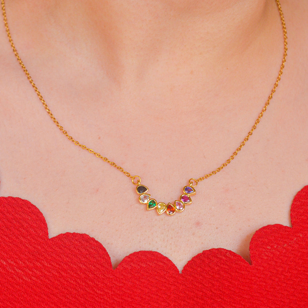 Colourful Stones Necklace - Gold