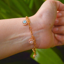 Load image into Gallery viewer, Pink , Blue Milkstone Tri Charm Bracelet ( Gold )
