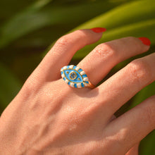 Load image into Gallery viewer, Blue Aquamarine Stone Dainty Evil Eye Ring ( Gold )
