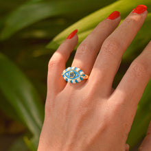 Load image into Gallery viewer, Blue Aquamarine Stone Dainty Evil Eye Ring ( Gold )
