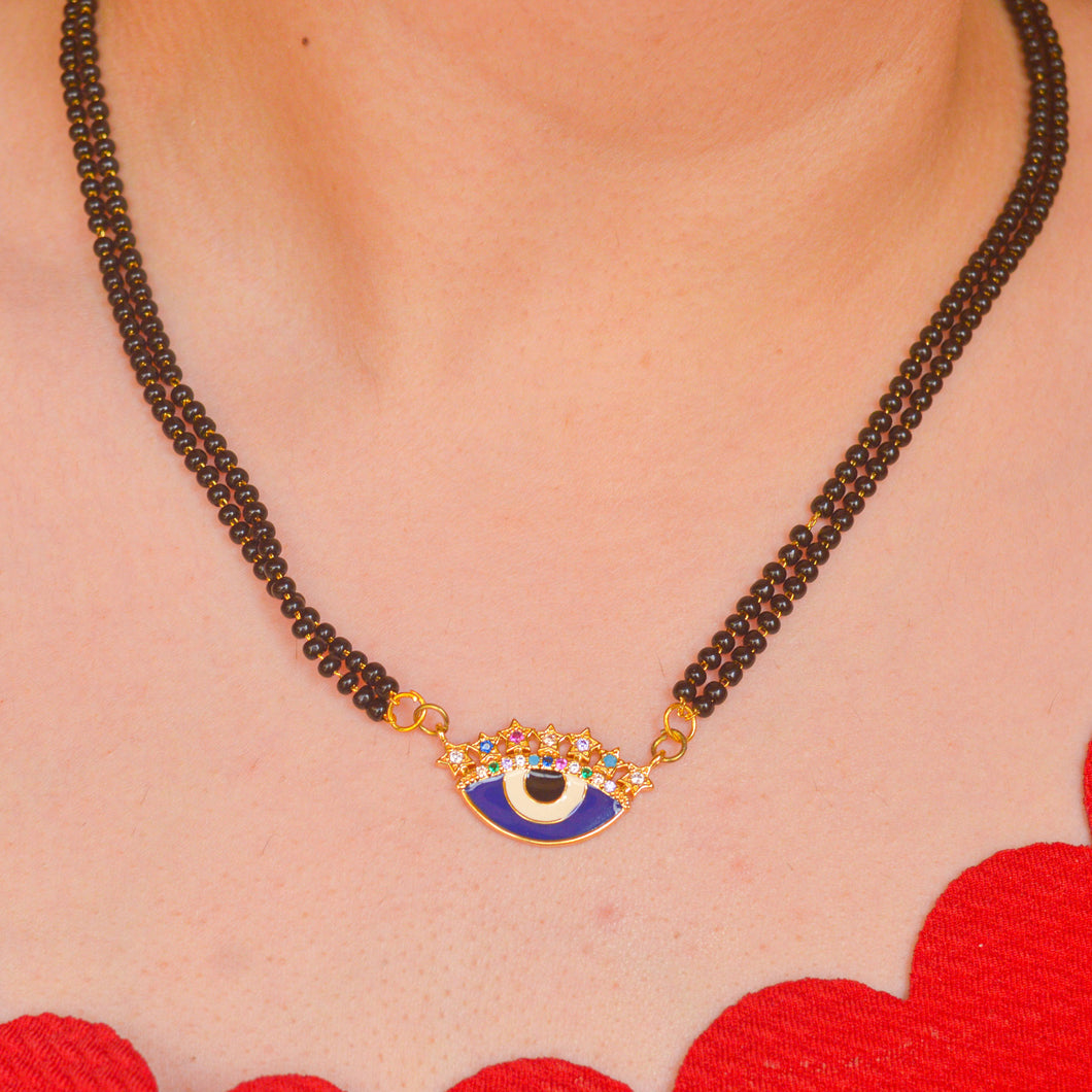 Double Mangalsutra Evil Eye Necklace - Gold