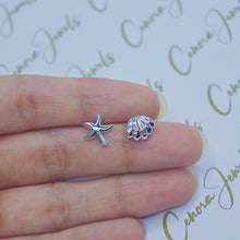 Load image into Gallery viewer, Ocean Oyster Shell Starfish Ear Studs Earrings - Silver
