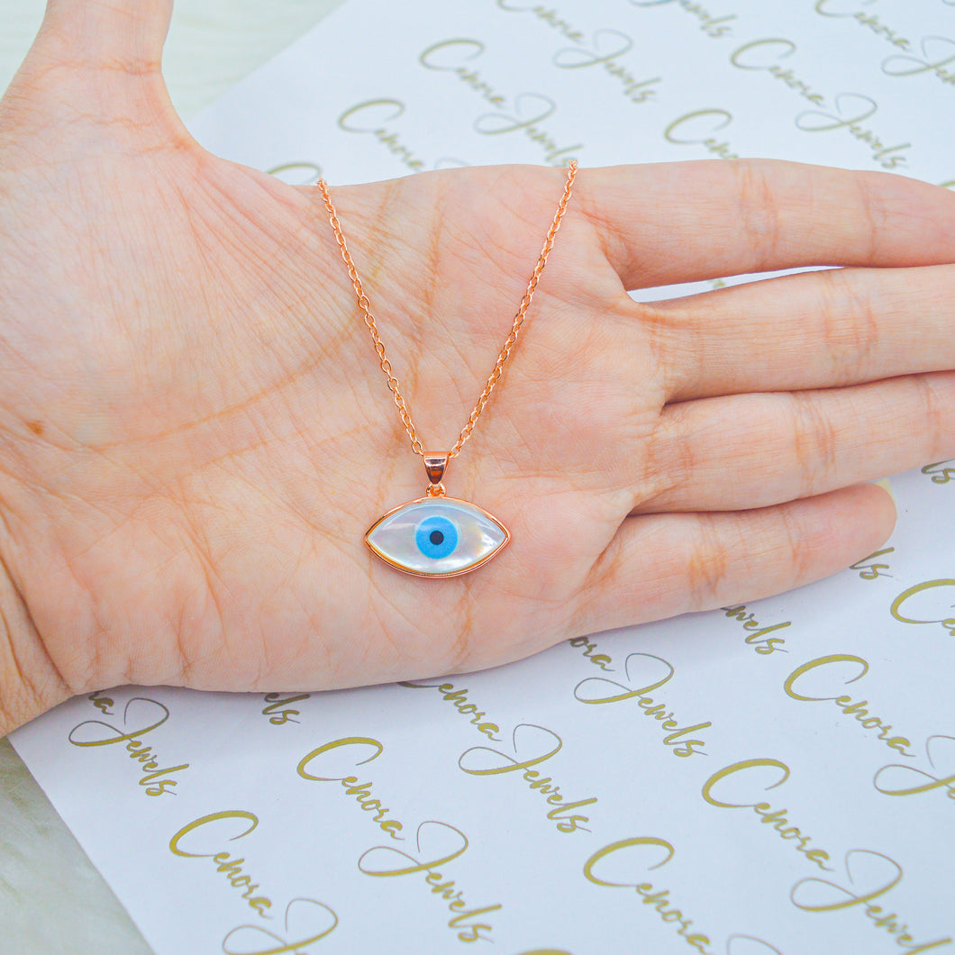 Rose Gold Mother of Pearl Evil Eye Necklace