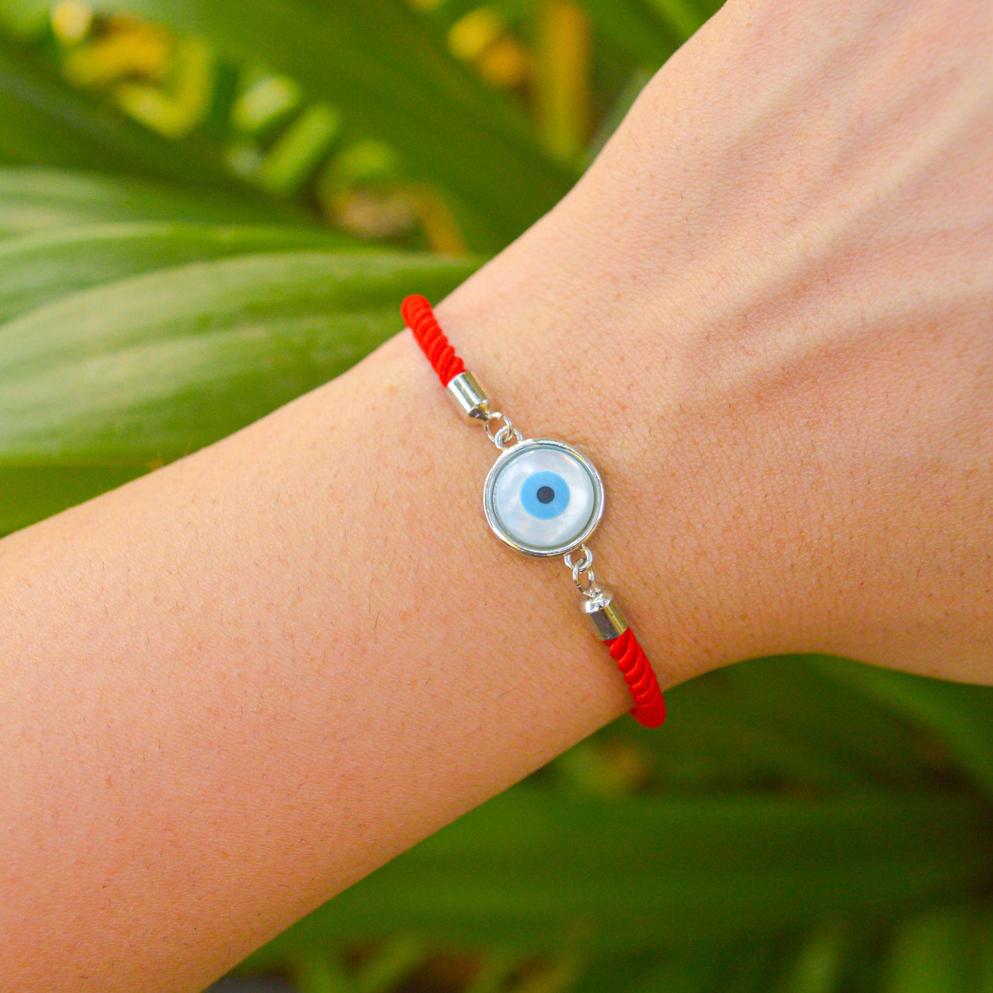 Silver Color Red Band Evil Eye Bracelet