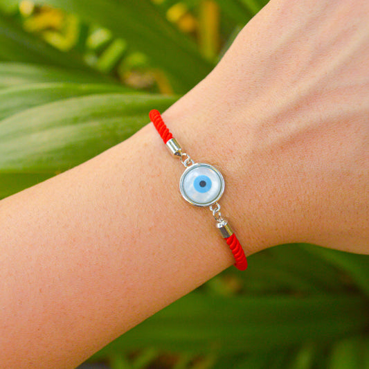 Silver Color Red Band Evil Eye Bracelet