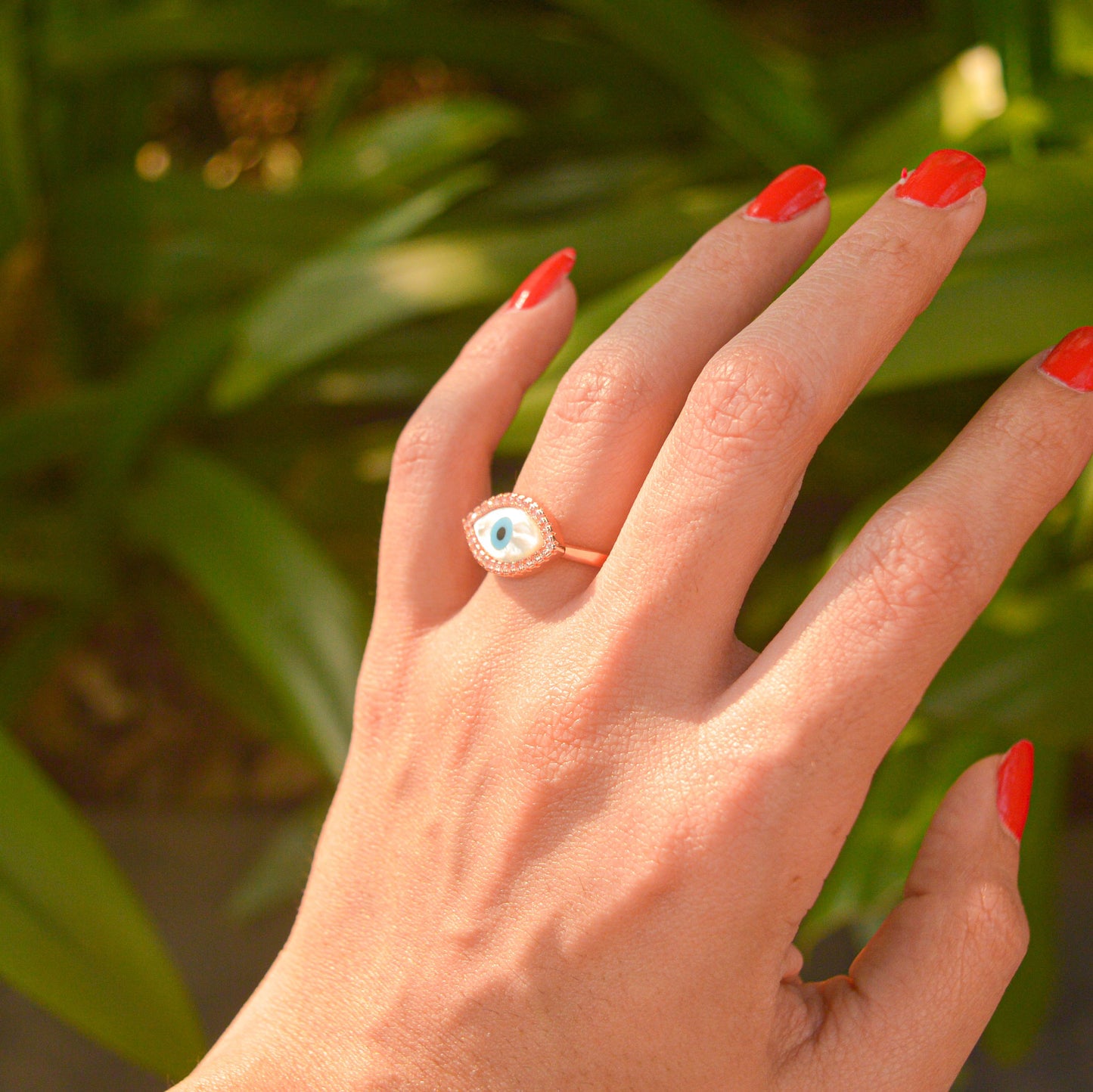 Mother of Pearl Evil Eye Ring ( Rose Gold )