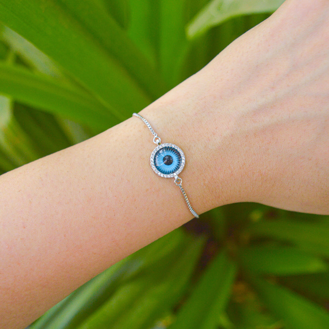 Water Turquoise Evil Eye Silver Color Bracelet